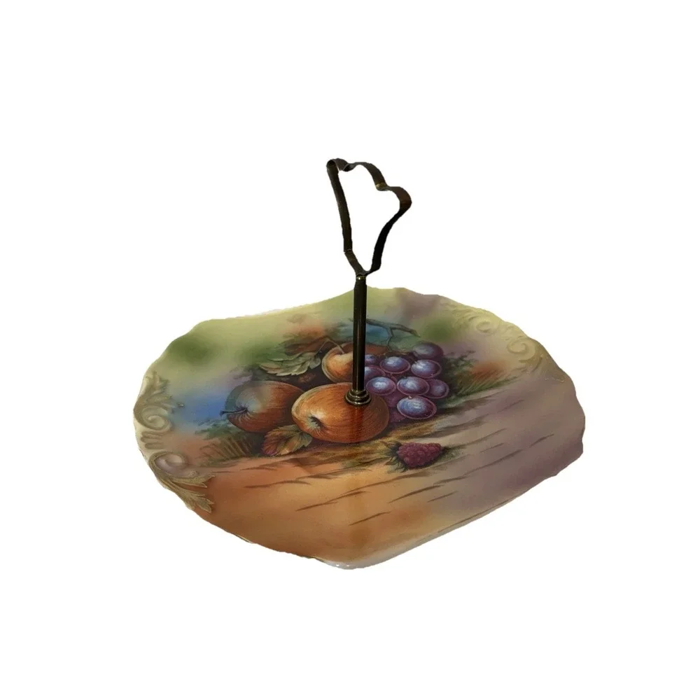 Fruit Tray‎ Candy Dish Trinket Serving Stem Handle Appetizer Nut Vintage Gold